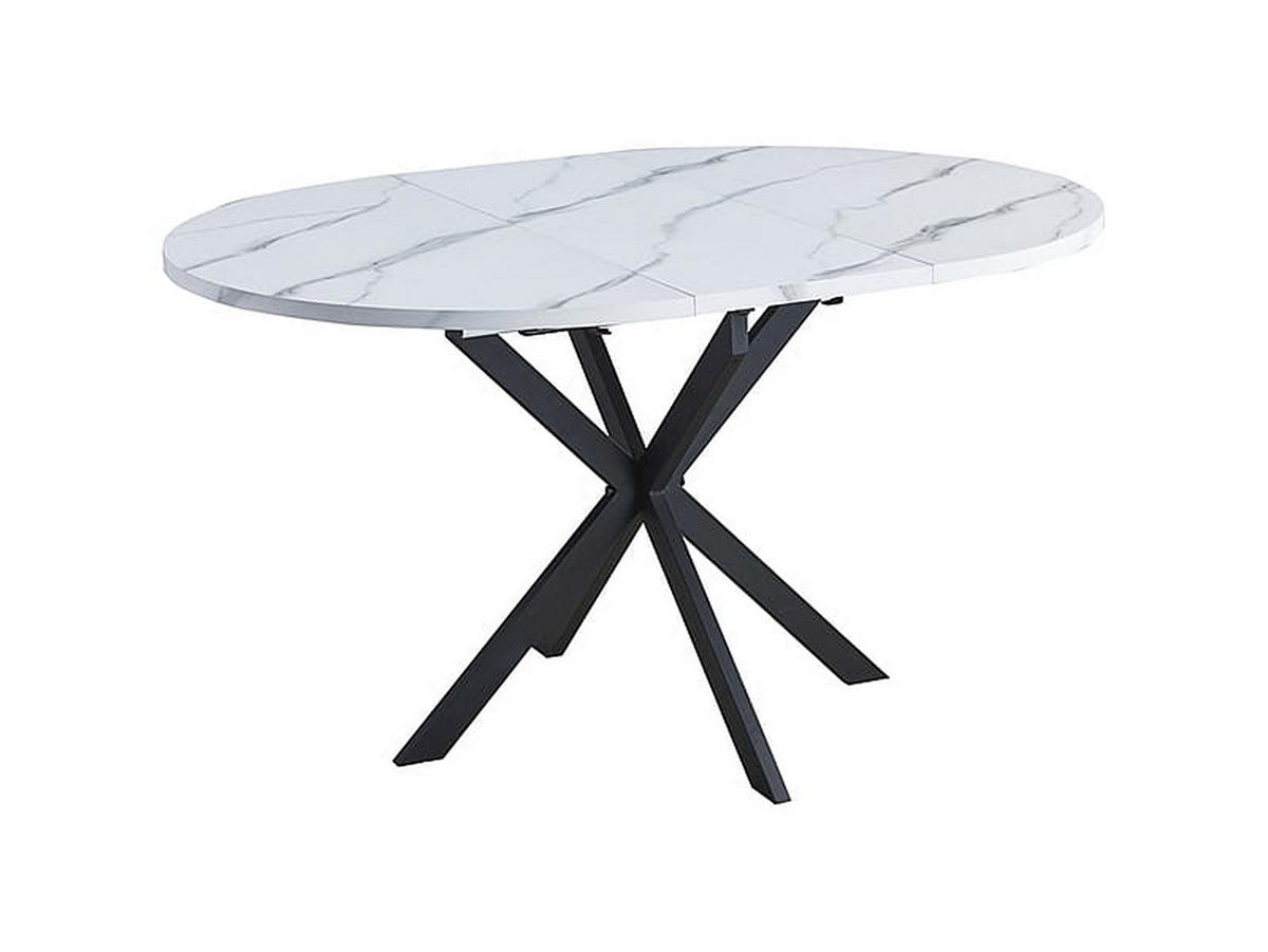 ESSTISCH Rund Marmor Weiß - Schwarz matt 100x75 cm - Schwarz/Weiß, Holzwerkstoff (100/100/75cm) - designimpex