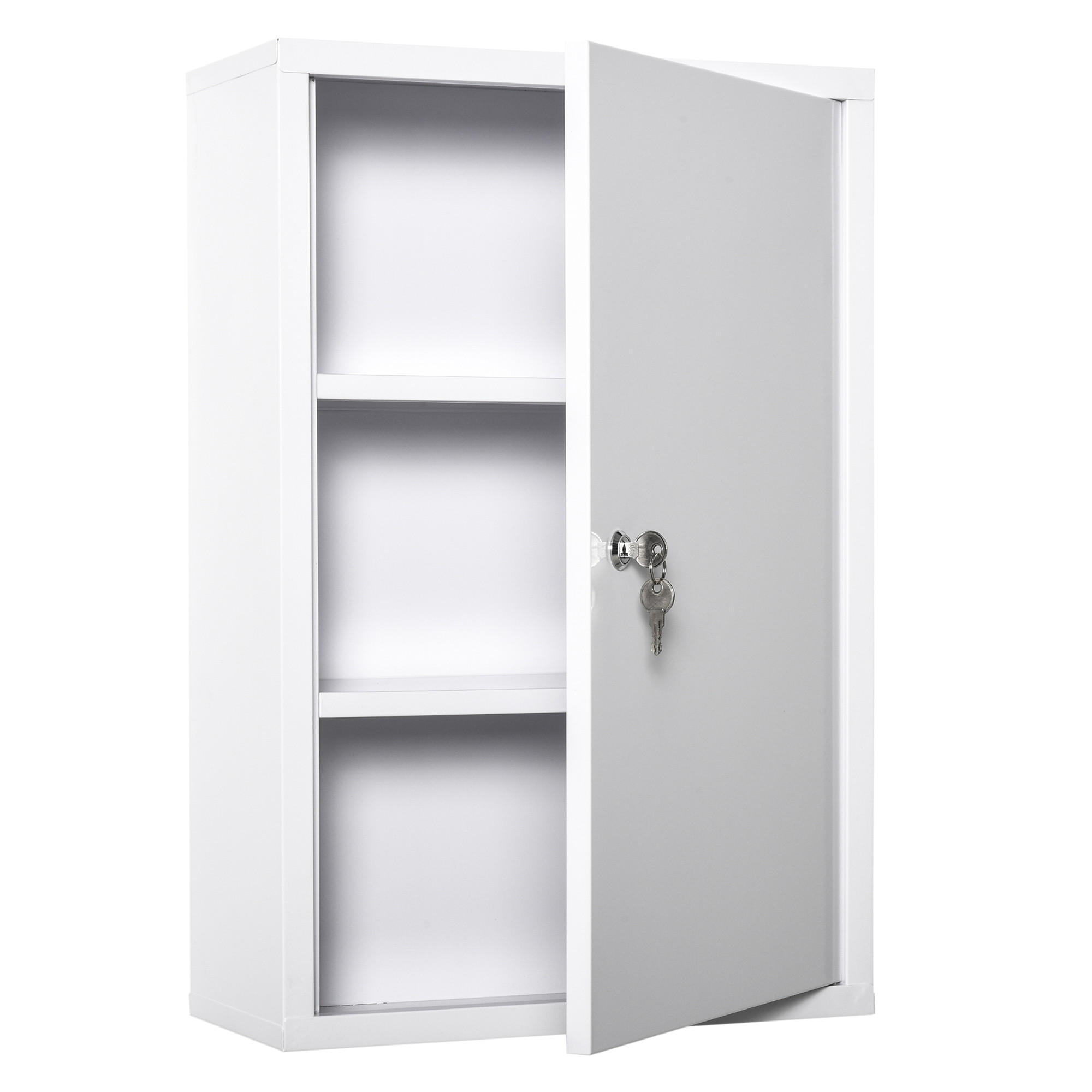 MEDIZINSCHRANK mit Schloss, 3 Fächer, Stahl, Weiß - Weiß, Metall (18/60/40cm) - Kleankin