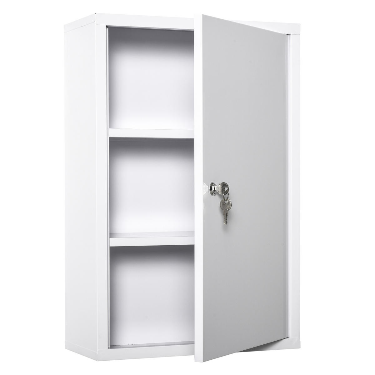 MEDIZINSCHRANK mit Schloss, 3 Fächer, Stahl, Weiß - Weiß, Metall (18/60/40cm) - Kleankin
