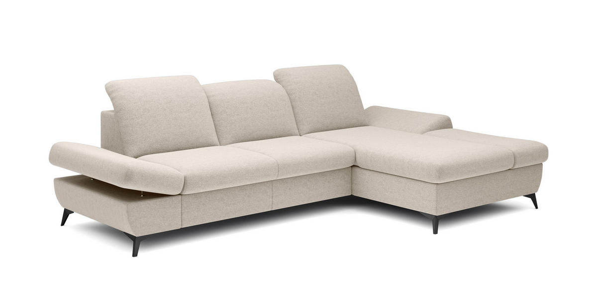 ECKSOFA FELICE R-S Creme Geflochtener Stoff mit Schlaffunktion - Creme, Holz (284/166cm) - MASSENO
