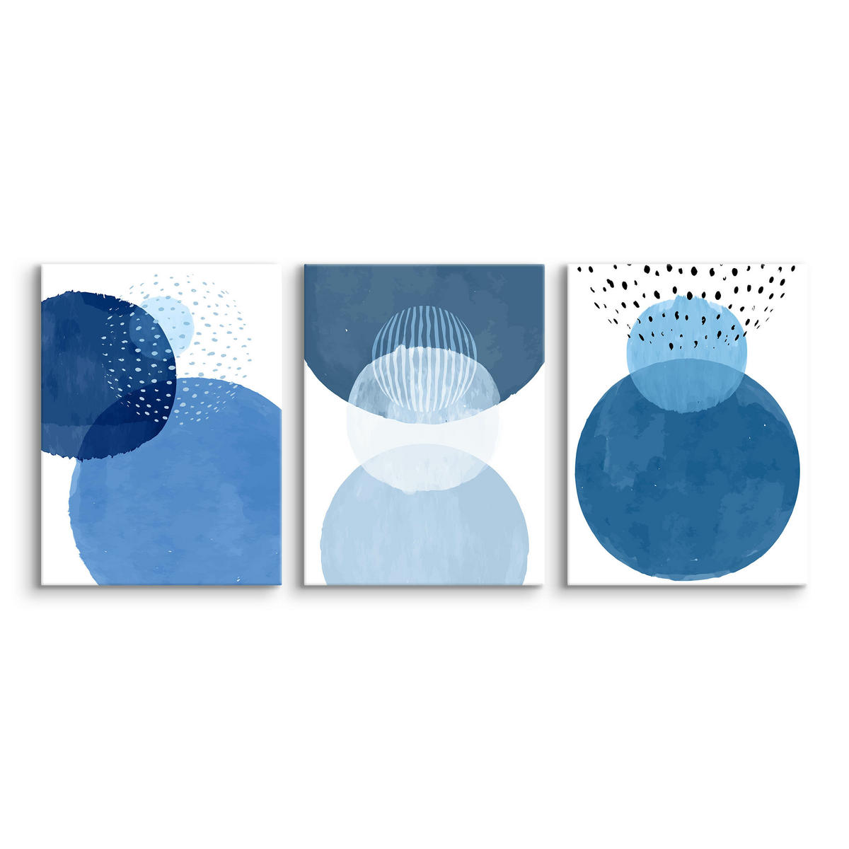LEINWANDBILDER 3-er Set Kreise Boho Stil - Türkis/Blau, Textil (90/40cm) - Muralo