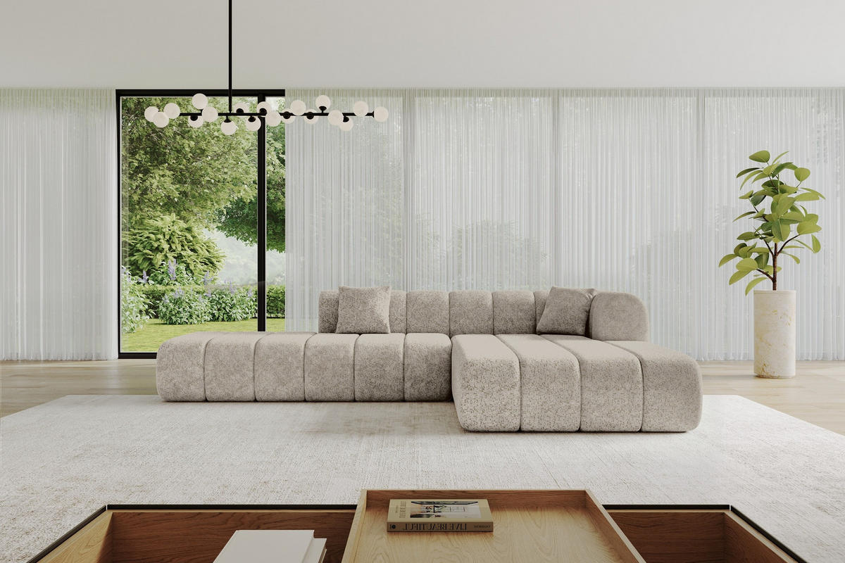 ROHOVÁ SEDAČKA s otomanem, pravá BILA-L 289x176x71 Béžová Žinylka - černá/šampaňská, kompozitní dřevo/textil (289/176cm) - ALTDECOR