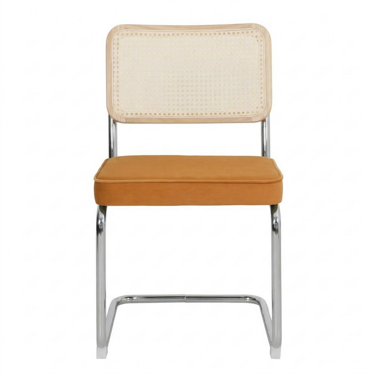 JÍDELNÍ ŽIDLE pérové (sada 2 ks), látka a ratan, chromovaná podnož - pomerančová, textil (53/84.6/46.4cm) - Urban Meuble