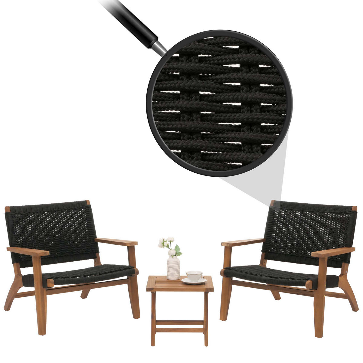 LOUNGE-GARTEN-GARNITUR Braun, Schwarz - Schwarz/Braun, Holz - MCW
