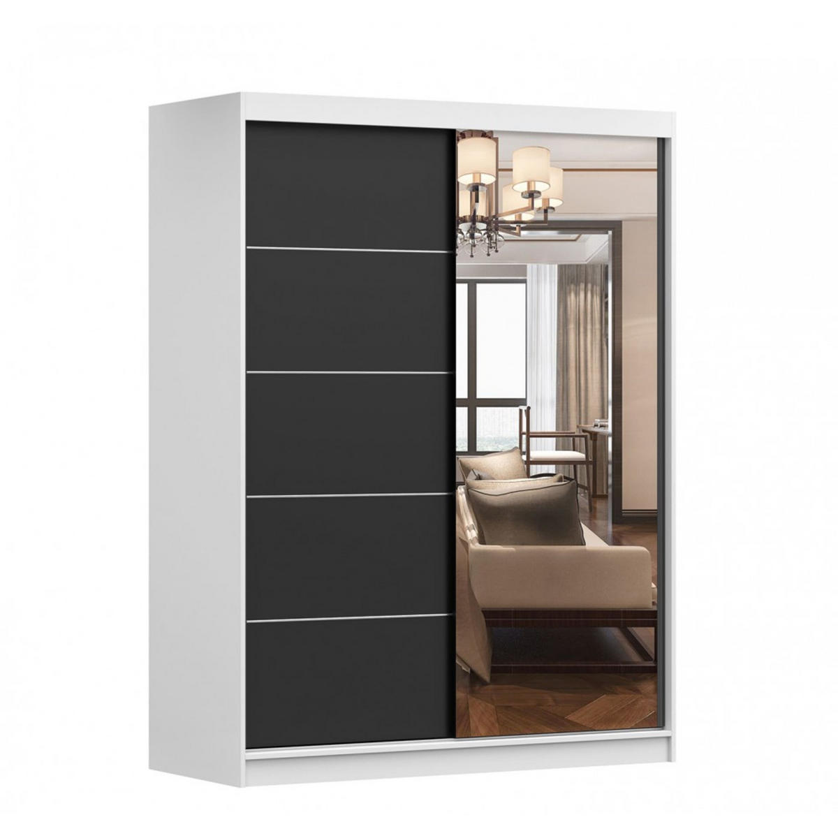 SCHIEBETÜRENSCHRANK - Beni 05 Dark (Weiß + Schwarz) - Schwarz/Weiß, Holzwerkstoff/Metall (150/200/61cm) - Möblo