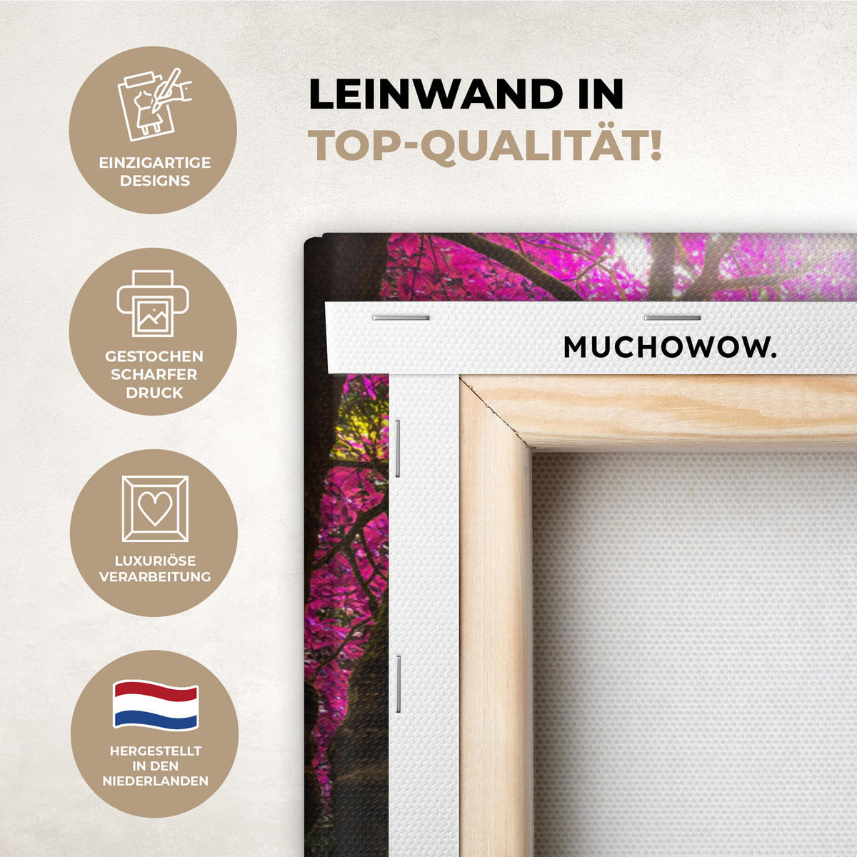 LEINWANDBILD Wasserfall mit bunten Blumen und Bäumen - Natur - Dschungel Wandbilder 80x60 cm - Waldgrün, Textil (80/60cm) - MuchoWow