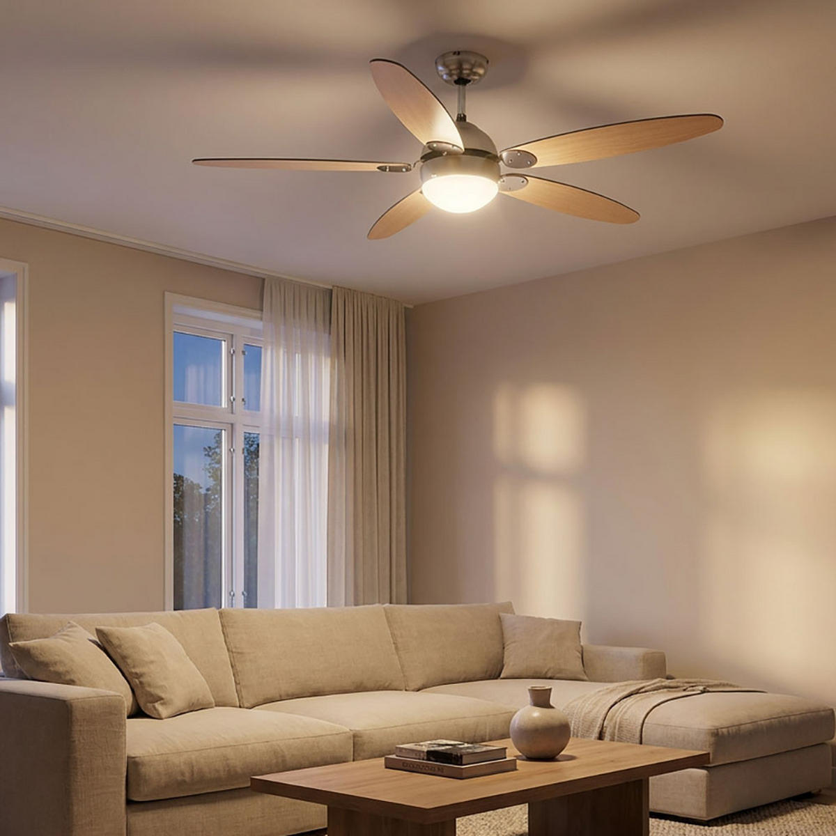 DECKENVENTILATOR AZURA Holzoptik Braun - Braun, Glas (132/132/40.6cm) - Globo Lighting
