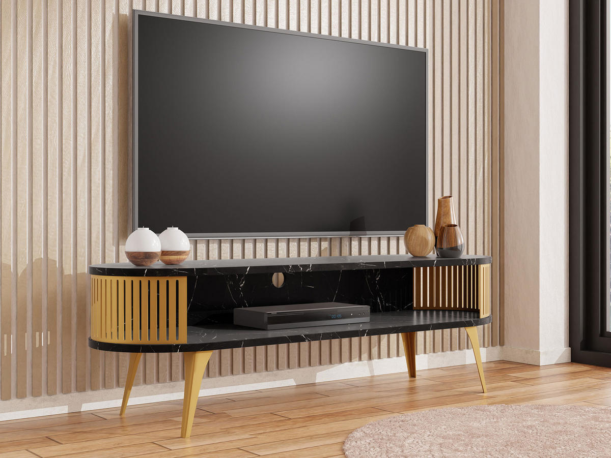 TV-LOWBOARD Roenni Oval Gold - Goldfarben/Schwarz, Holzwerkstoff/Metall (140/44/40cm) - MIRJAN24