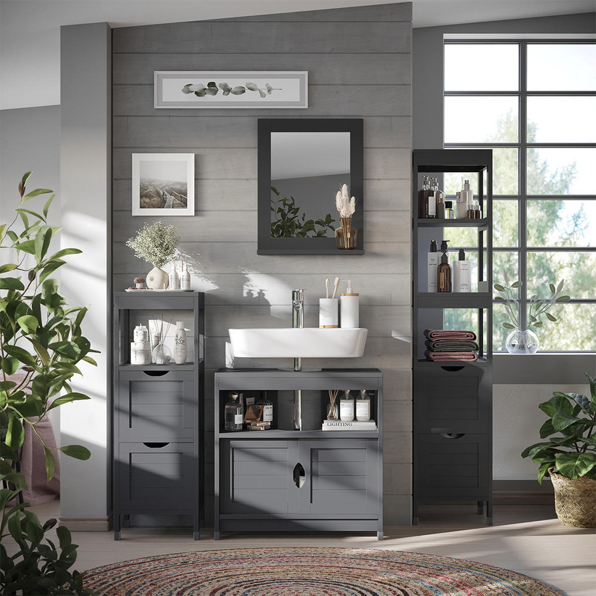 BADSCHRANK Vilda Grau 30 x 144 cm mit 2 Schubladen - Grau, Holzwerkstoff (30/144/30cm) - Vicco