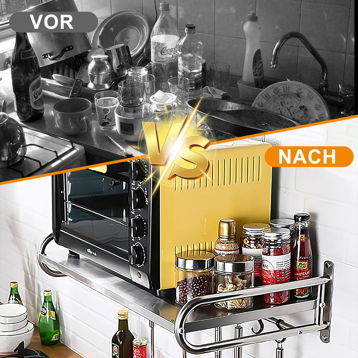 MIKROWELLENREGAL 53×38×18 cm - Schwarz, Metall (37.5/18/48cm) - Aimax