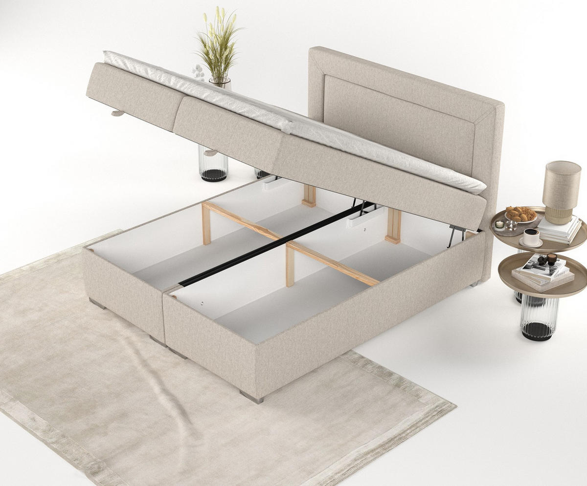 BOXBETT Lontano 120/200 cm Hellbeige im Megan Stoff - Sandfarben/Chromfarben, Holz/Holzwerkstoff (120/200cm) - AltaBeds