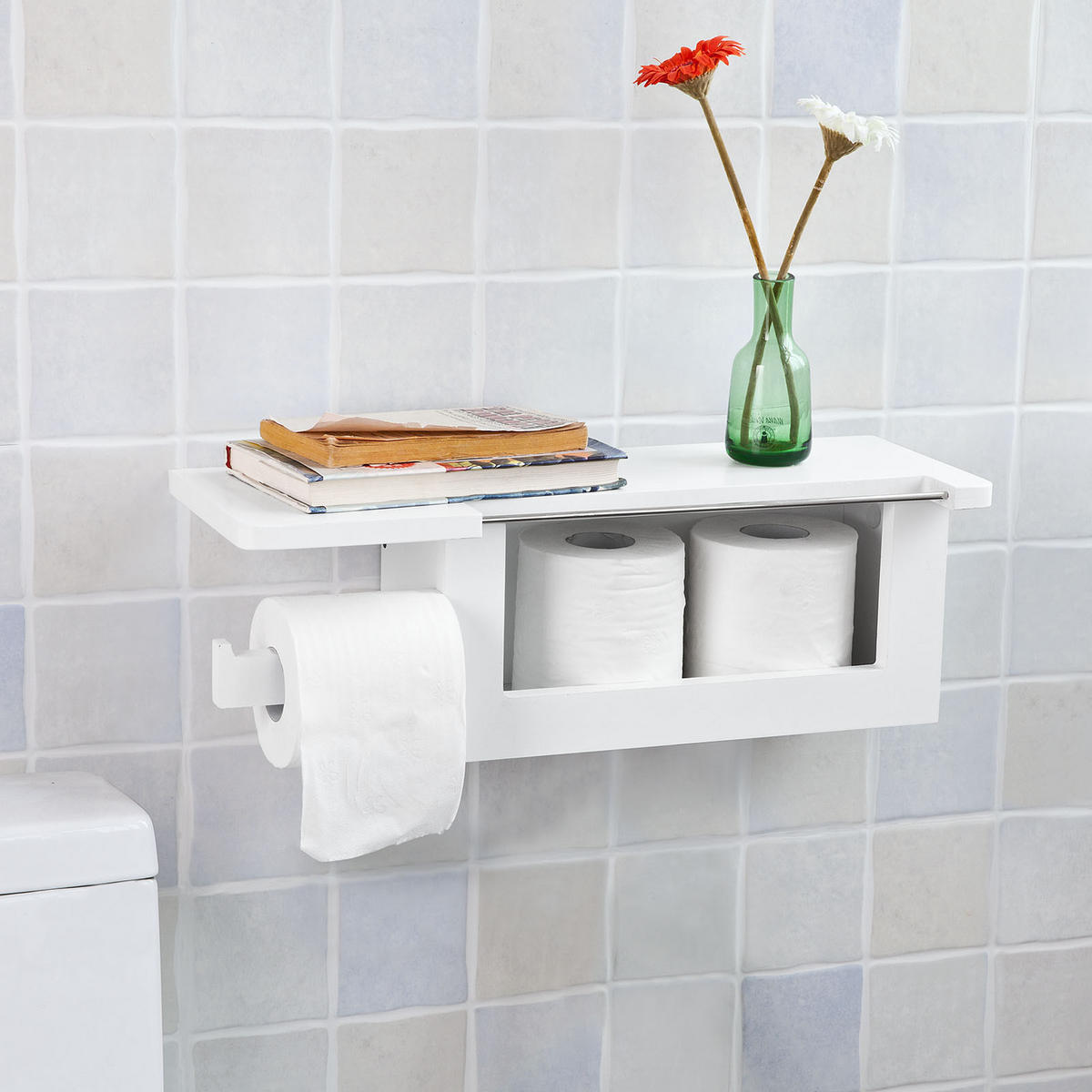 TOILETTENROLLENHALTER Weiß - Weiß, Holzwerkstoff (50/18/17cm) - SoBuy