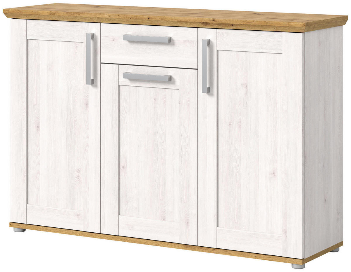 SIDEBOARD weiß Lärche, Eiche Artisan 137 cm, Kommode im Landhaus-Stil - Silberfarben/Weiß, Holzwerkstoff/Kunststoff (137/92/39cm) - Inn.Furn