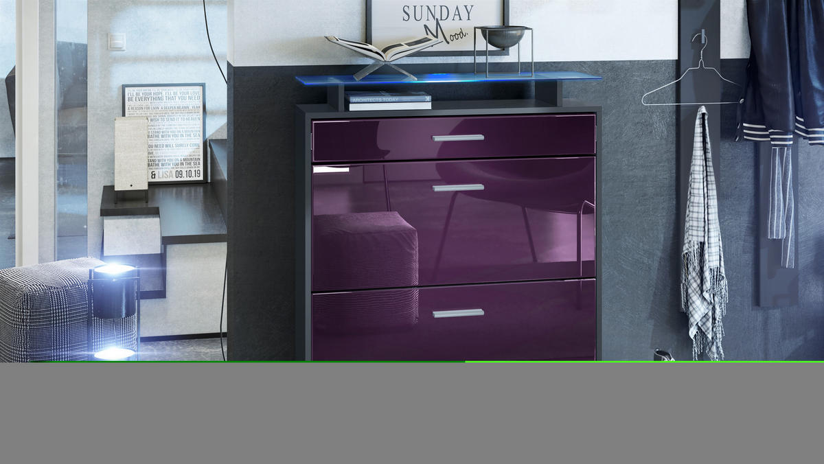 SCHUHSCHRANK Malea Fronten in Brombeer Hochglanz - Brombeere, Holzwerkstoff (89/96/23cm) - Vladon