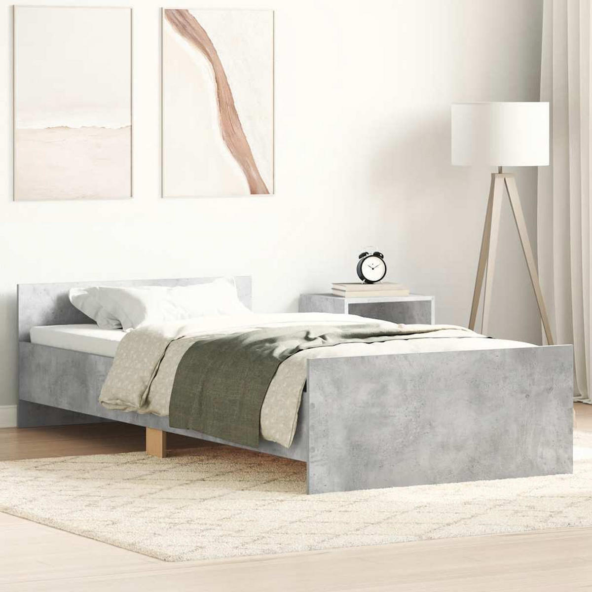 BETTGESTELL Betongrau 90/200 Cm Holzwerkstoff - Grau, Textil (90/200cm) - vidaXL