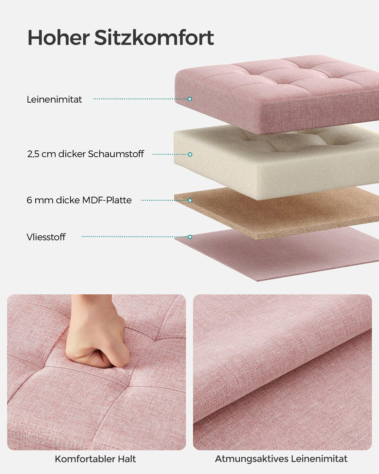 Thumbnail - Hansiro Sitzbank, Rosa, Holzwerkstoff, 30x30x30 cm, Wohnzimmer, Hocker, Sitzhocker