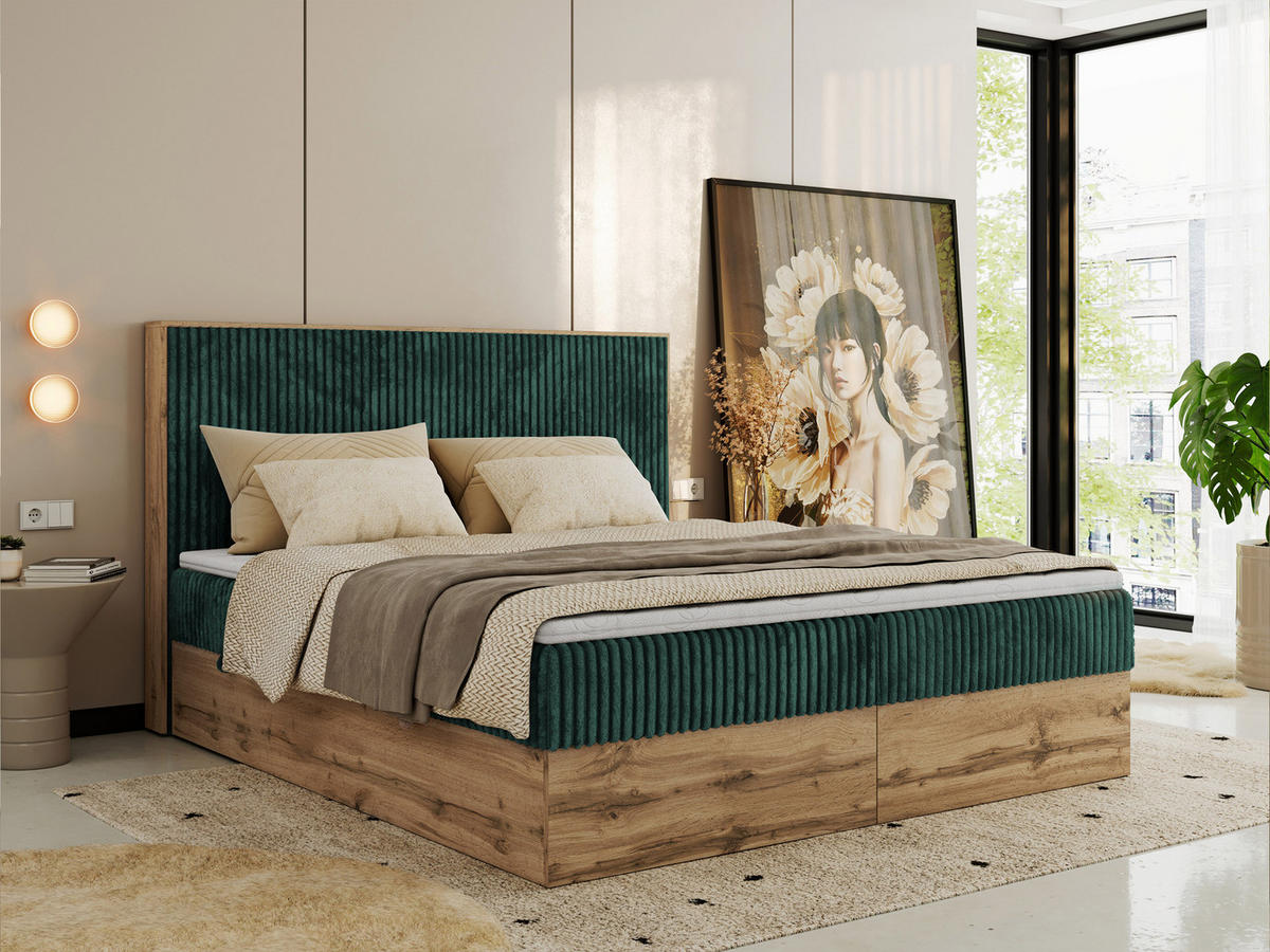 BOXBETT WOOD CLASSIC 180/200 - Dunkelgrün Cord - H3 - Dunkelgrün, Textil (180/200cm) - MKS