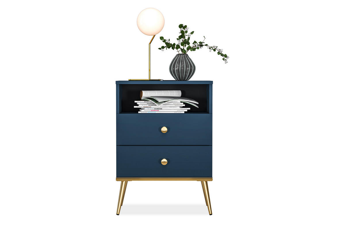 NACHTTISCH ARICIA mit Soft-Close-Funktion für Schubladen, Marineblau - Blau, Holz (50/70/34cm) - KONSIMO®