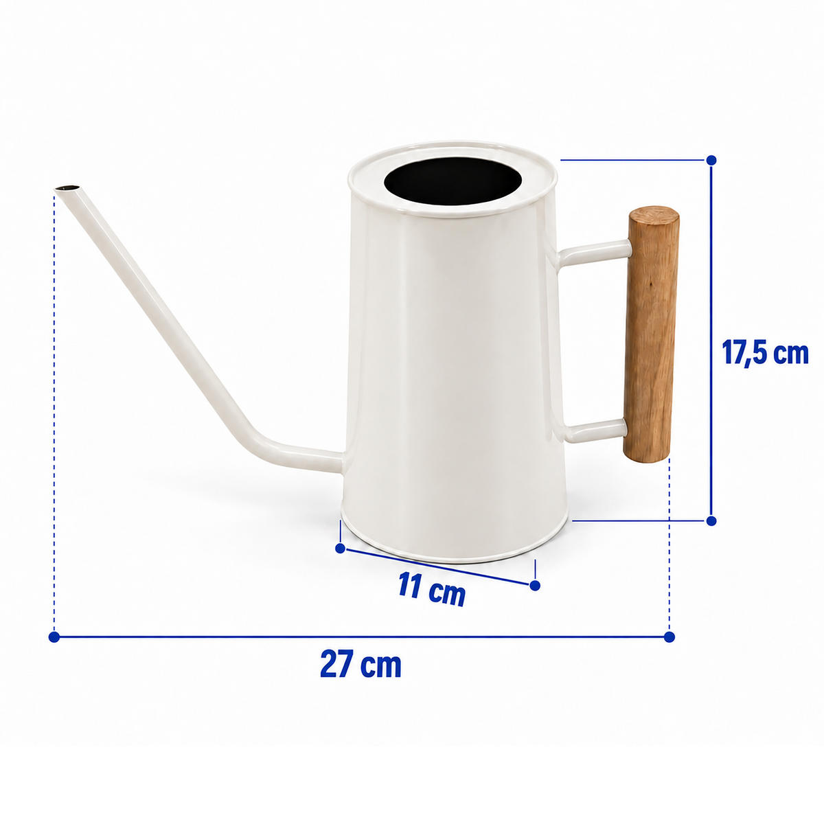 GIESSKANNE Weiß Metall Holzgriff 1 l - Weiß, Holz/Metall (11/17.5/27cm) - Relaxdays