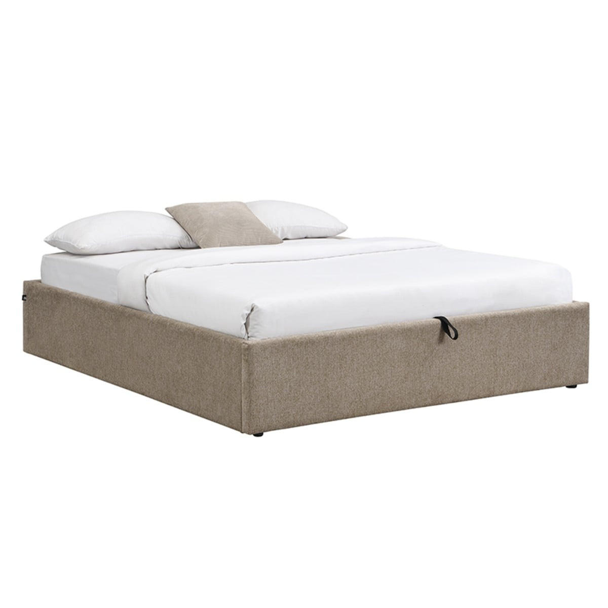 BETT mit Bettkasten 140 x 190 cm aus meliertem Stoff 150/36,50/204 cm - Braun, Holz (190/140cm) - Calicosy