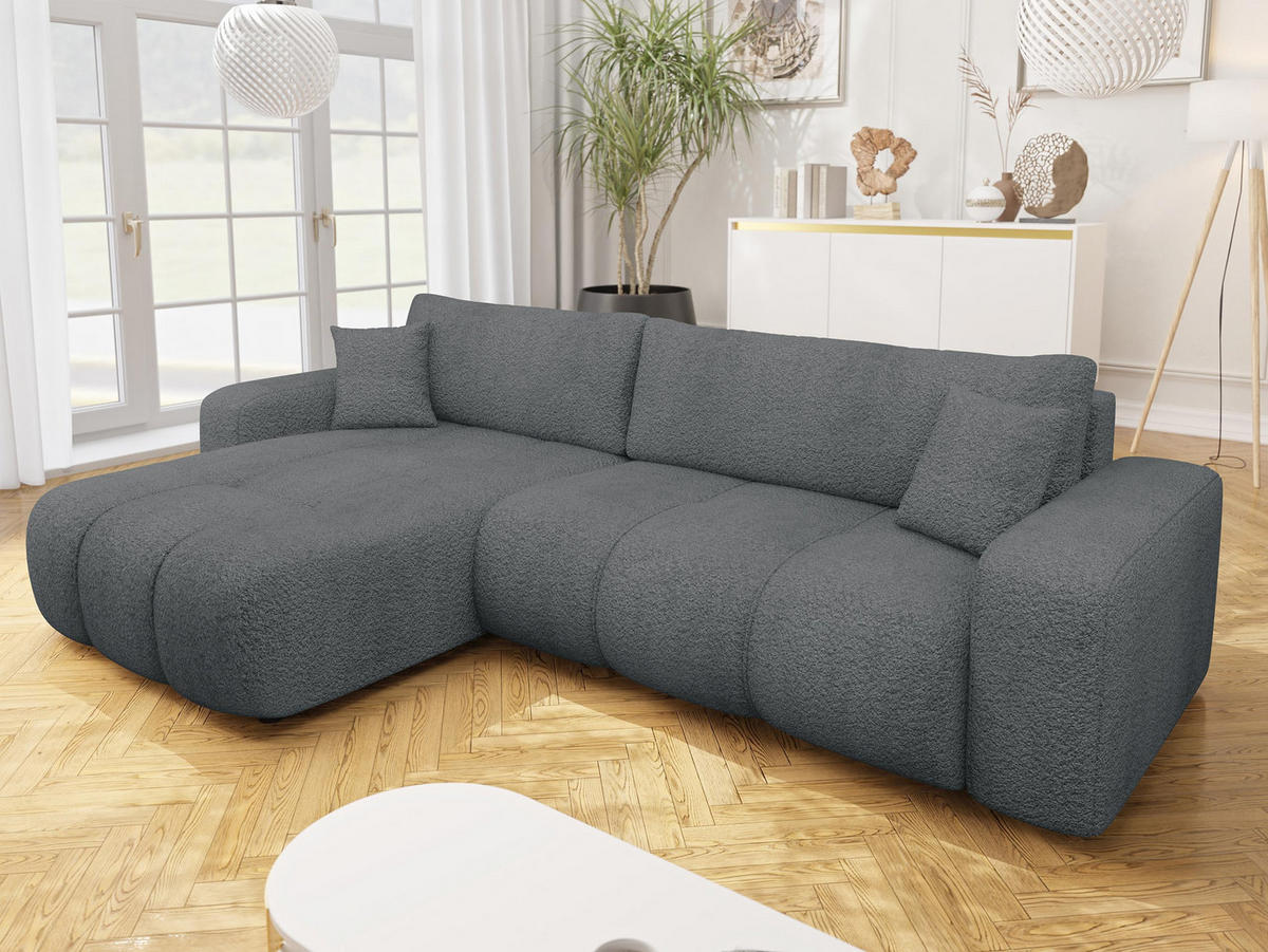 ECKSOFA Furyn Maxi Boucle - Dunkelgrau/Schwarz, Holzwerkstoff/Kunststoff (274/145cm) - MIRJAN24