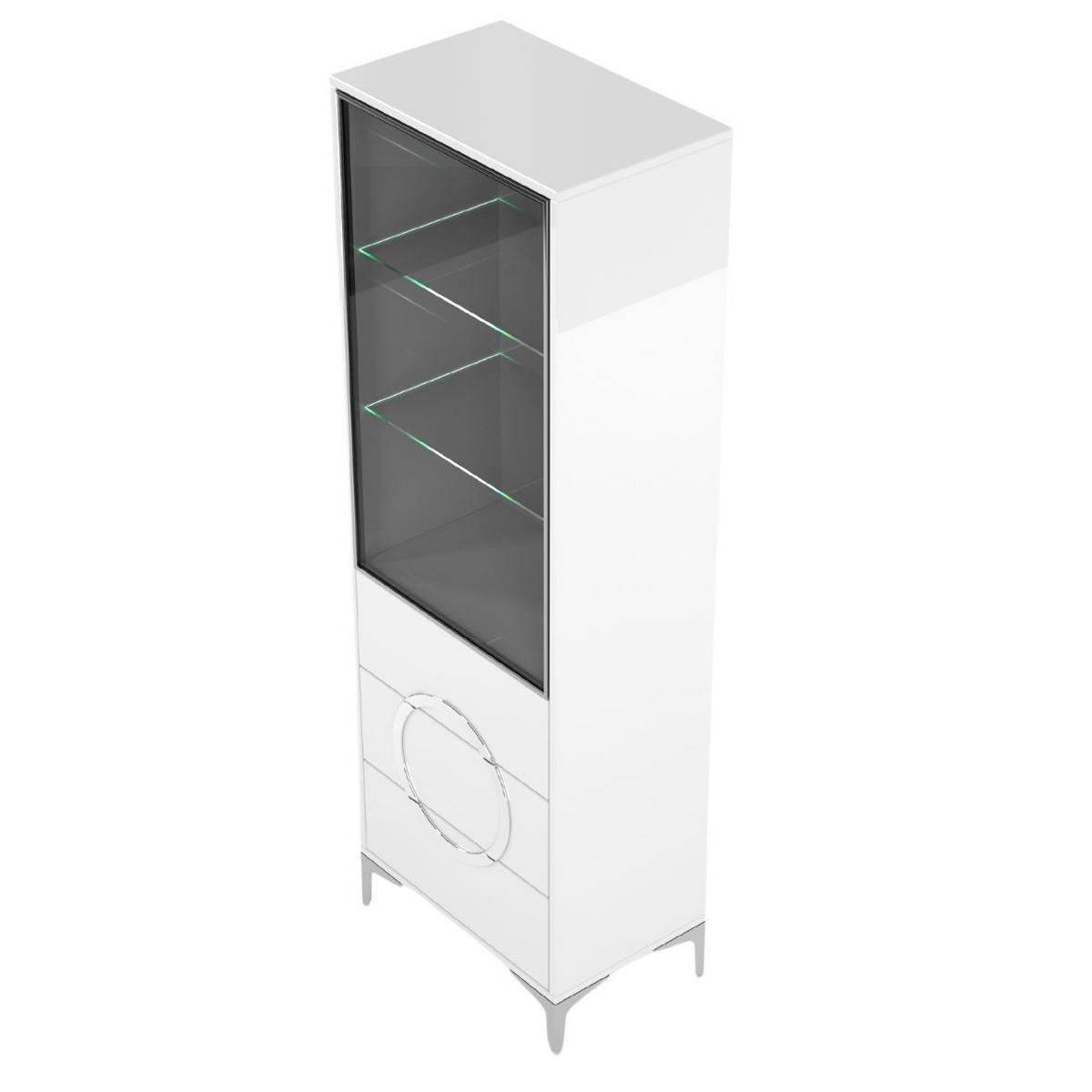 VITRINE Eva, Weiß, Silberne Akzente, Hochglanz - Weiß Hochglanz/Silberfarben, Holzwerkstoff/Metall (60/180/38cm) - Kayani
