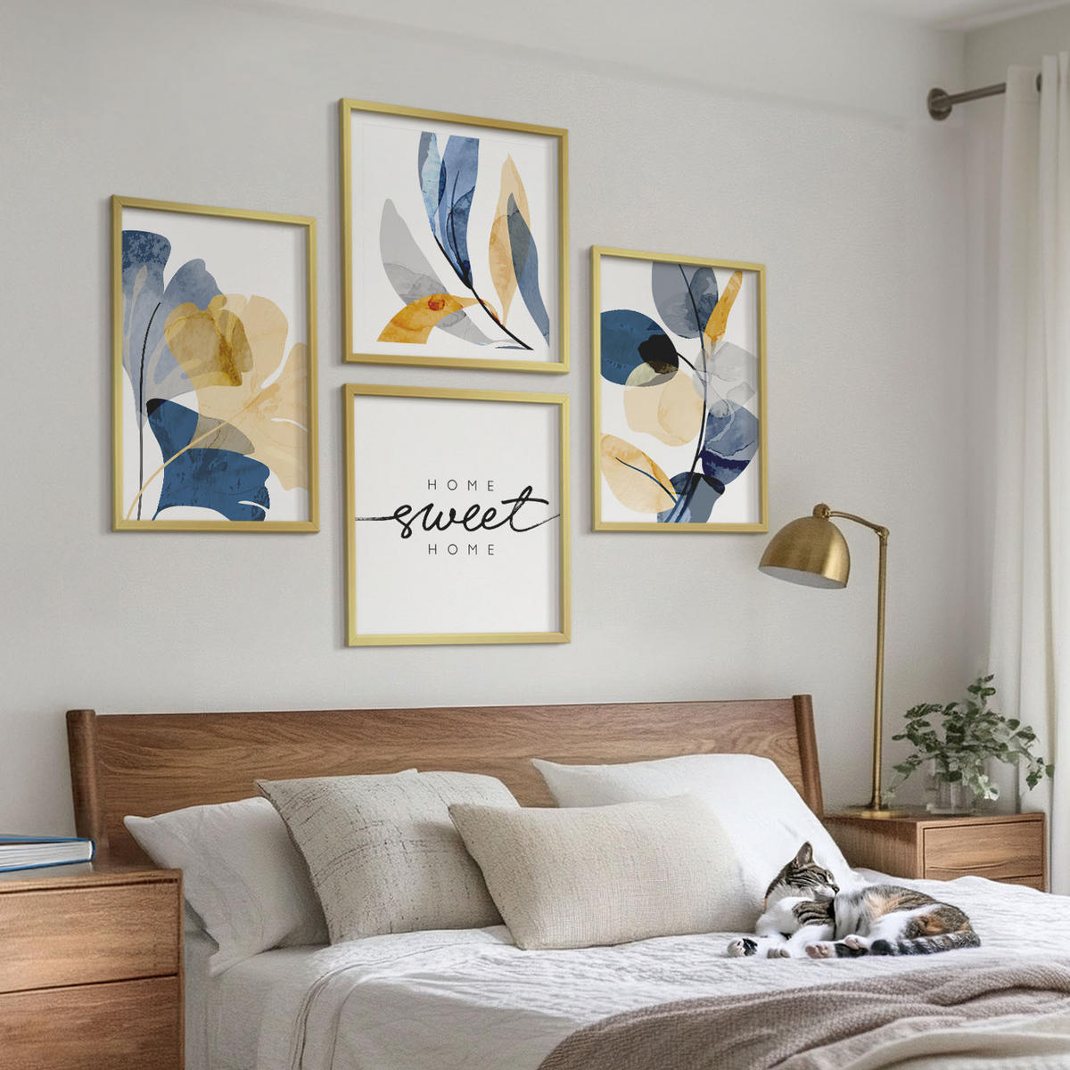 BILDER SET 4er Set - 50x50 cm & 40x60 cm Goldrahmen - Aquarell-Pflanzenmotive - Goldfarben, Kunststoff (50/50cm) - TULUP