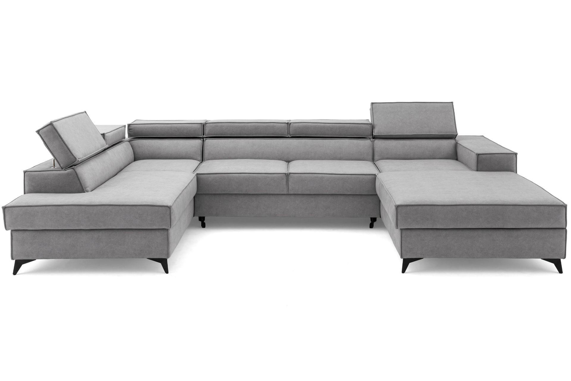 ECKSOFA PURE U Links mit Schlaffunktion 127x270 Velours Hellgrau - Hellgrau/Schwarz, Holz/Textil (340/204cm) - Muffo