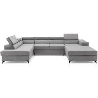 ECKSOFA PURE U Links mit Schlaffunktion 127x270 Velours Hellgrau - Hellgrau/Schwarz, Holz/Textil (340/204cm) - Muffo
