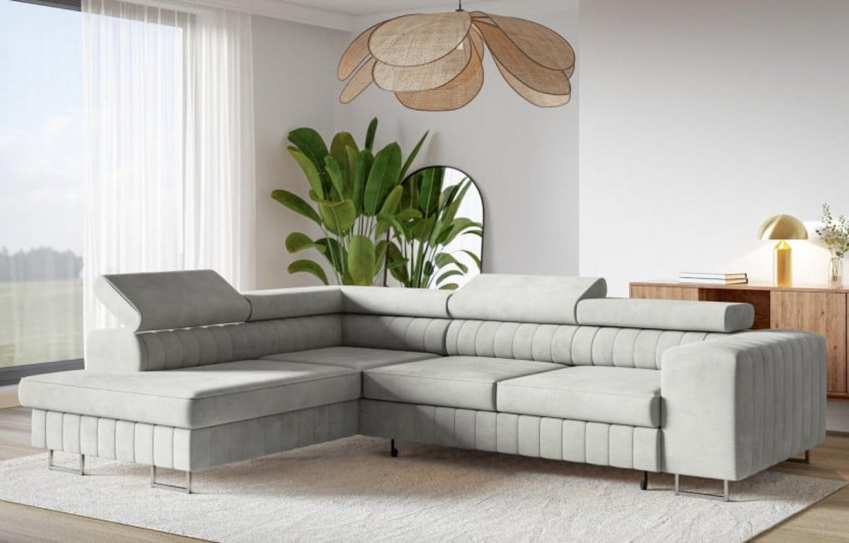 ECKSOFA Grau NOLA Hydrophobe Matt Velvet Links - Grau, Textil (274/203cm) - Sepro Meble