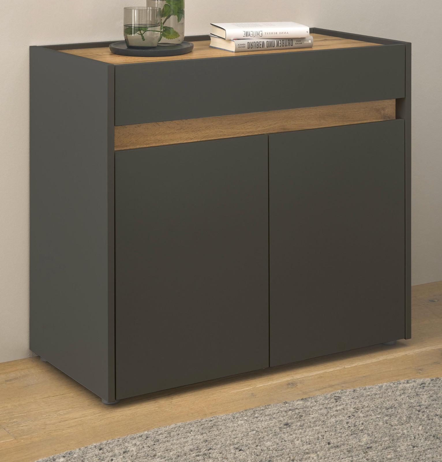 STANDCONTAINER Grau, Eiche Wotan 80 x 70 cm, Büro Kommode mit Stauraum und großem Schubkasten - Eiche Wotan/Schwarz, Holzwerkstoff/Kunststoff (80/70/40cm) - Furn.Design