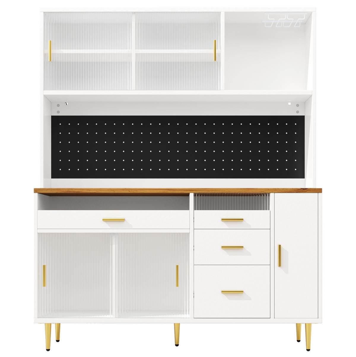 BUFFET 145/39/171 cm aus MDF und Glas mit App-steuerbarer LED-Beleuchtung Weiß - Weiß, Holzwerkstoff (145/171/24cm) - Modenvie