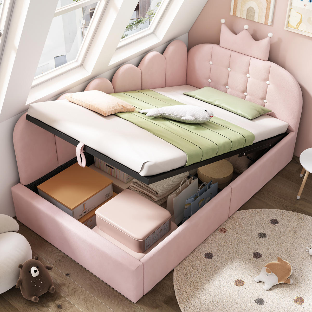 KINDERBETT 90/190 cm DE-00316, in Rosa, hydraulischem Stauraum - Rosa, Metall (90/190cm) - ComfortXL