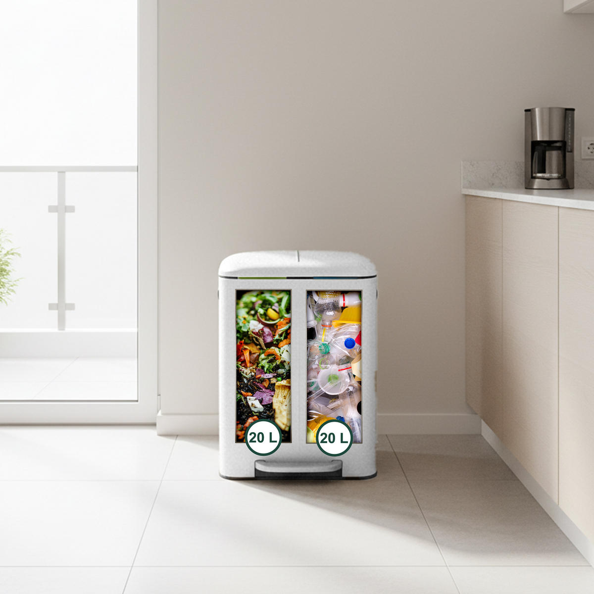 MÜLLEIMER - Weiß, Kunststoff/Metall (44.5/60/41cm) - Relaxdays