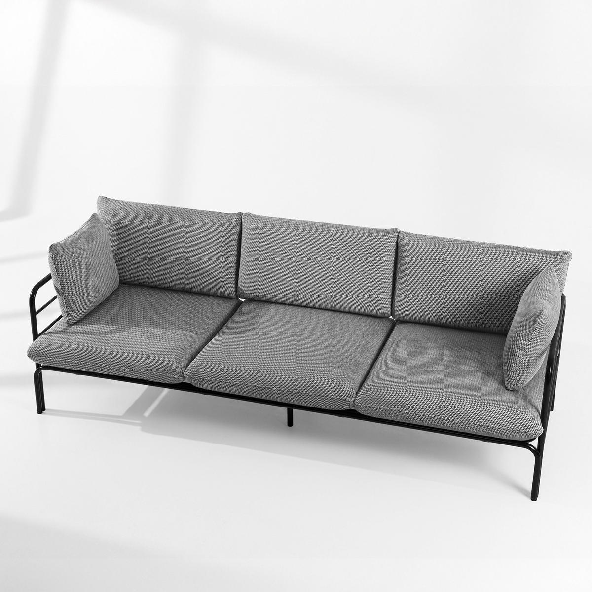 GARTENSOFA RAMBE 3-Personen mit Kissen, Anthrazit - Anthrazit/Schwarz, Textil/Metall (225/80/80cm) - KONSIMO®