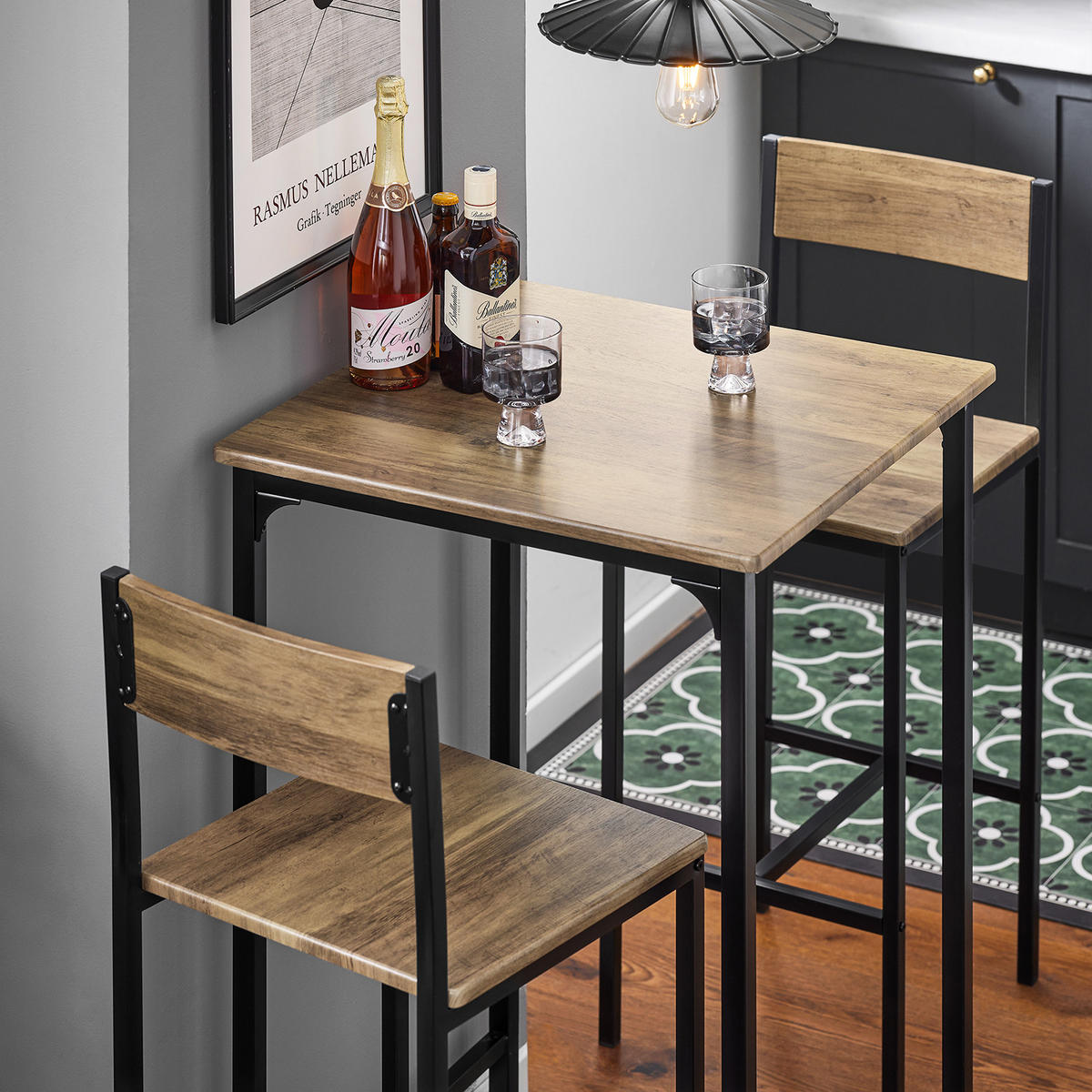BARTISCH + 2 x BARHOCKER - Naturfarben, Holzwerkstoff (60/97/60cm) - SoBuy