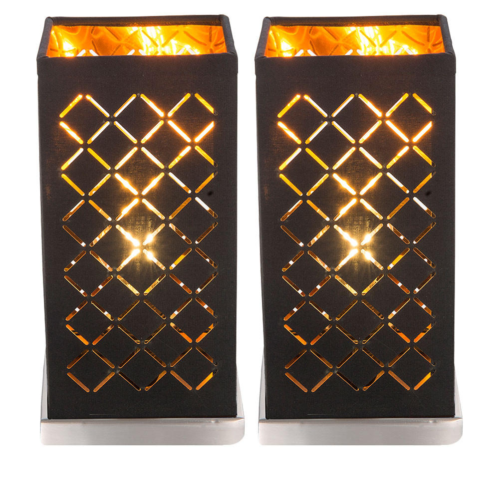 TISCHLEUCHTE CLARKE Textil Schwarz Gold 2er Set - Schwarz, Textil (11/11/25cm)