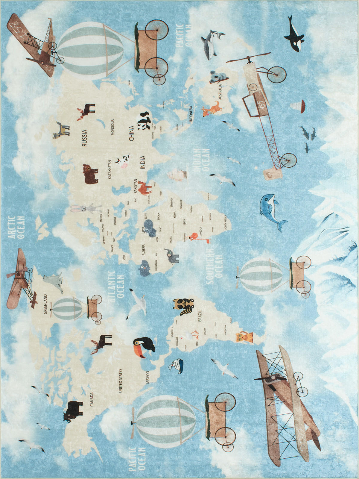 KINDERTEPPICH mit Weltkartenmotiv Happy 120x160 cm - Blau, Textil (120/160cm) - Nazar Rugs