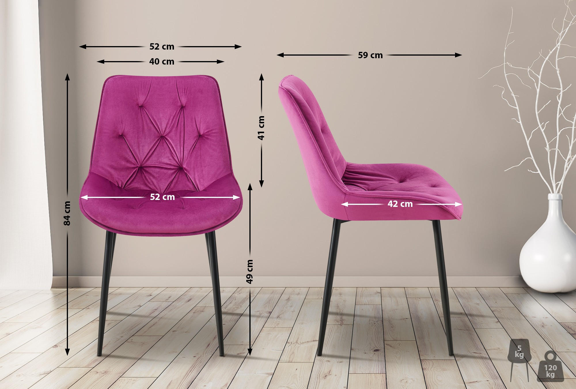 Thumbnail - CLP Stuhl, Lila, Textil, 52x84x59 cm, Esszimmer, Stühle, Esszimmerstühle, Vierfußstühle