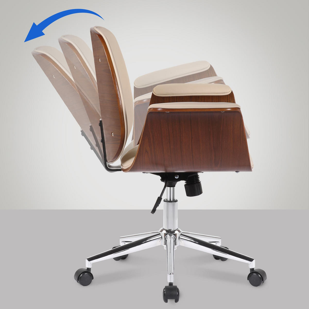DREHSTUHL Holz walnuss/creme - Chromfarben/Walnussfarben, Holz/Textil (69/82/62cm) - CLP
