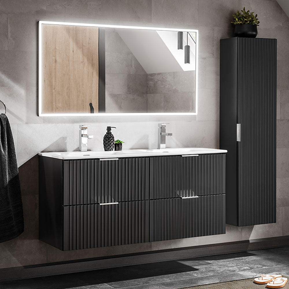 BADMÖBEL-SET 3-TLG. Adelaide-56 - Schwarz, Holzwerkstoff (170/200/46cm) - Lomado