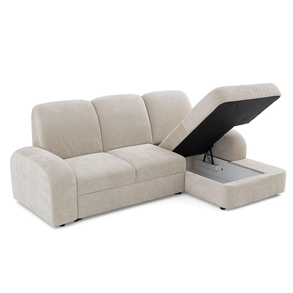 ECKSOFA VIBE S Rechts mit Schlaffunktion 130x202 Chenille Beige - Beige/Schwarz, Holz/Kunststoff (156/255cm) - Muffo