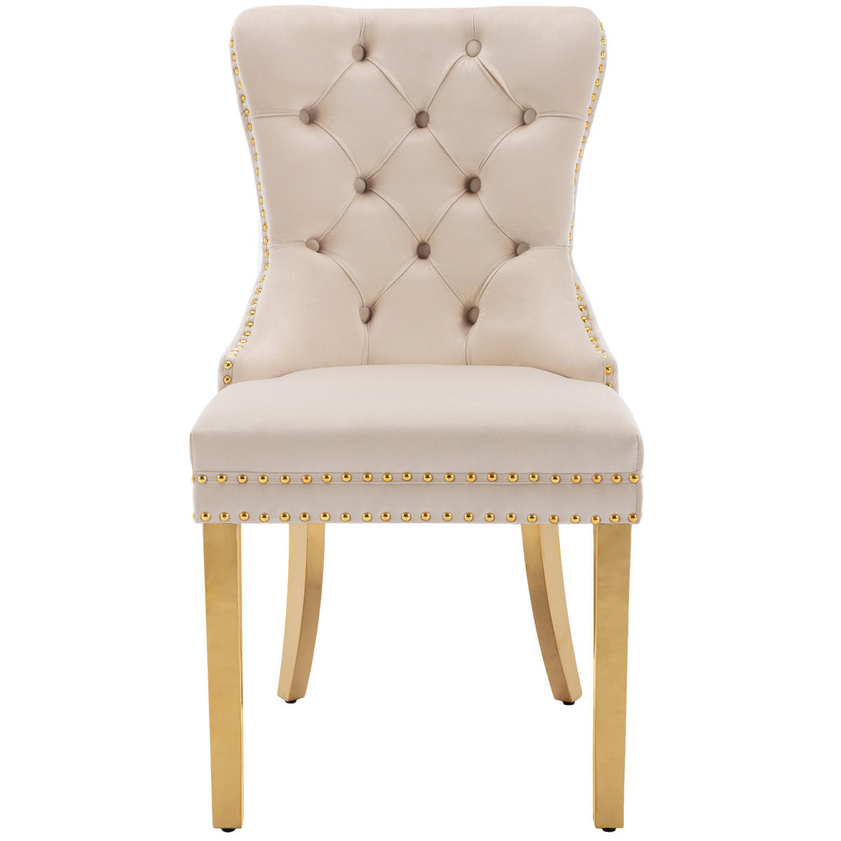 ESSZIMMERSTUHL 2er-set mit Samtbezug, Edelstahlbeinen und Türklopfer-Design, lu×uriöser Polsterstuhl mit Nagelkopfverzierung, beige - Beige, Textil (50.5/95/45cm) - Luhomfu