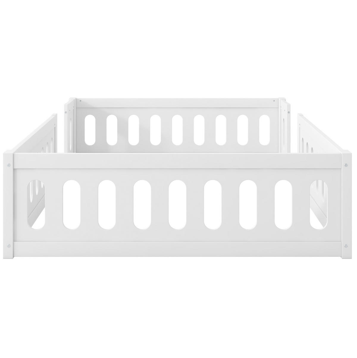 KINDERBETT 140/200 cm weiß aus Kiefernholz und MDF mit Geländer - Weiß, Holzwerkstoff (140/200cm) - OKWISH