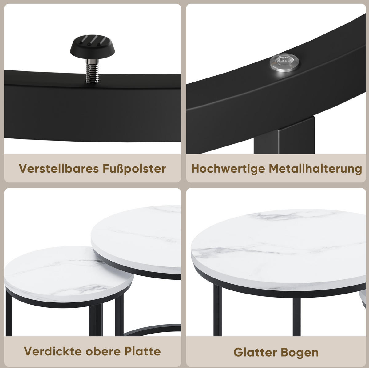 COUCHTISCH-SET 60/60/45 cm verschachtelbar mit Metallgestell und 2 Tischen, Weiß/Schwarz - Weiß, Holzwerkstoff (60/60/45cm) - Redom