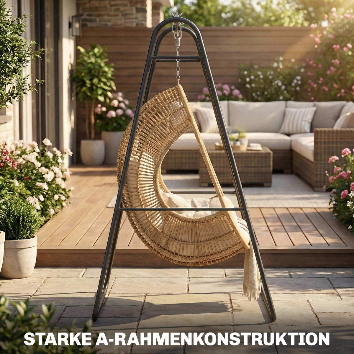 HÄNGESESSELGESTELL Stahl Schwarz - Schwarz, Metall (132/104/183cm) - Outsunny