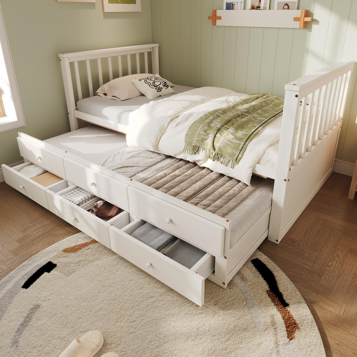 DAYBETT 90x200 cm Rollbett Schubladen weiß - Weiß, Holz (90/200cm) - LEBENLANG