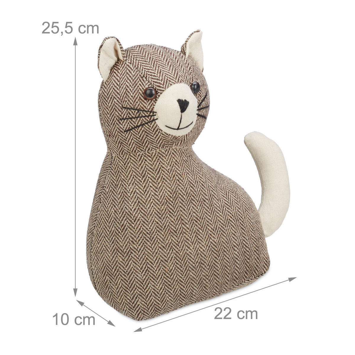 DÖRRSTOPP Brun katt textil - Brun, Textil/Naturmaterial (22/10cm) - Relaxdays