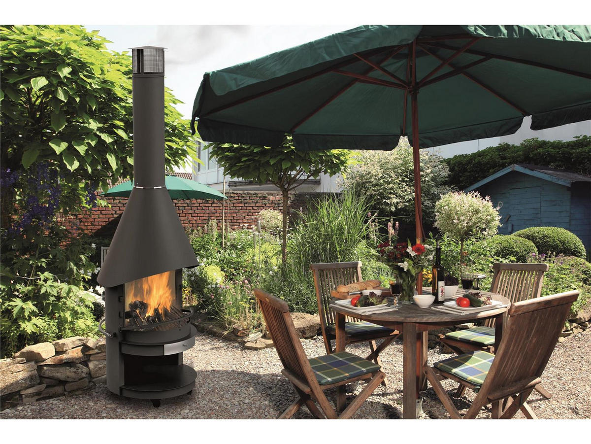 GARTENKAMIN Fuego 70 Stahl fahrbar - Schwarz, Kunststoff (76/126/72cm)