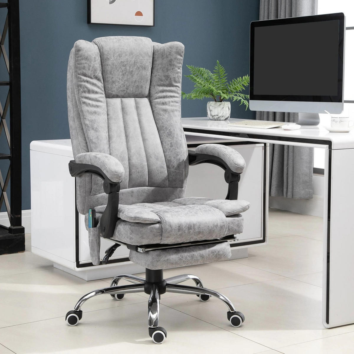 SESSEL 62/67/113-120 cm, Massage & Wärme, verstellbar,Grau - Grau, Kunststoff (67/113/62cm) - Redom